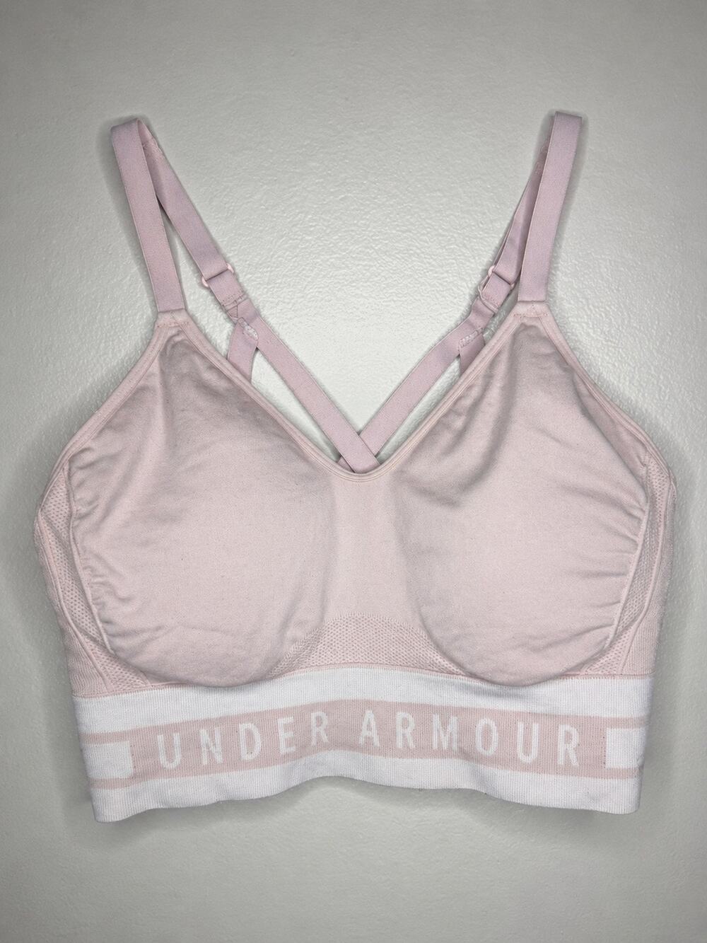 Under Armour Pink Strappy Compression Sports Bra XL Blush Pink Medium Support